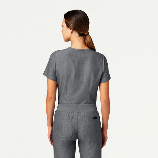 Jaanuu Scrubs Women's Rhena Slim 1-Pocket Scrub Top Heather Gray | scrub-supply.com