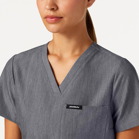 Jaanuu Scrubs Women's Rhena Slim 1-Pocket Scrub Top Heather Gray | scrub-supply.com