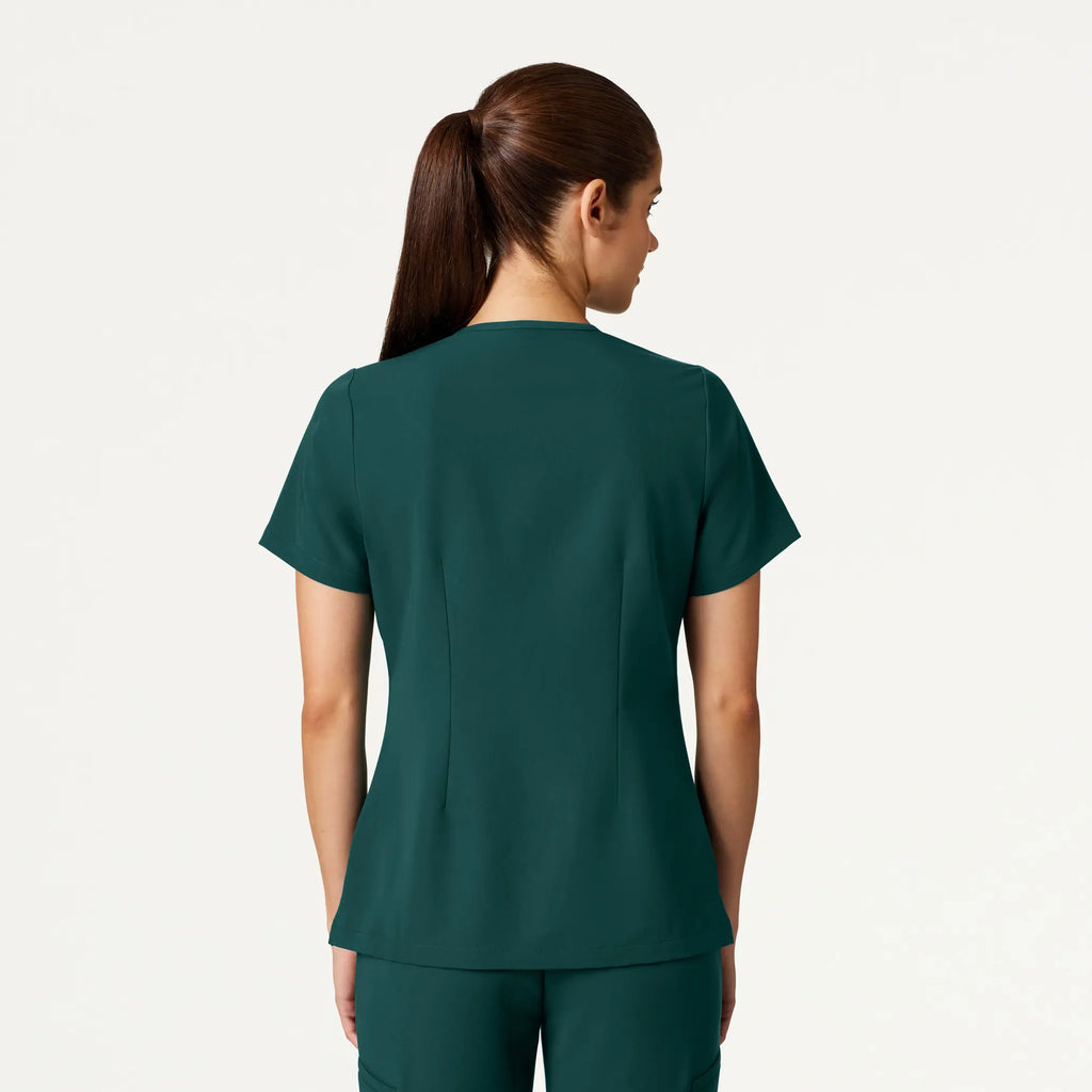 Jaanuu Scrubs Women's Rhena Slim Essential 1-Pocket Scrub Top Midnight Green | scrub-supply.com