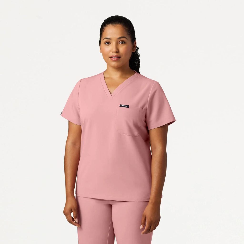 Jaanuu Scrubs Women's Rhena Slim Essential 1-Pocket Scrub Top Mauve | scrub-supply.com