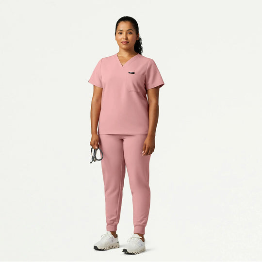 Jaanuu Scrubs Women's Rhena Slim 1-Pocket Scrub Top Mauve | scrub-supply.com