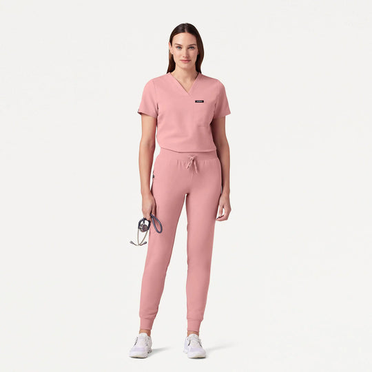 Jaanuu Scrubs Women's Rhena Slim 1-Pocket Scrub Top Mauve | scrub-supply.com