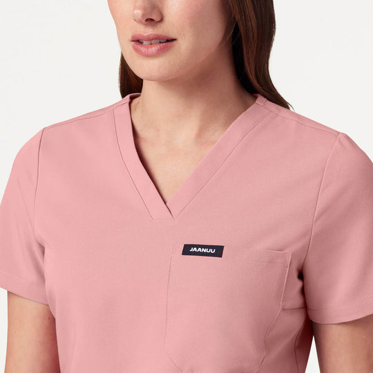 Jaanuu Scrubs Women's Rhena Slim 1-Pocket Scrub Top Mauve | scrub-supply.com