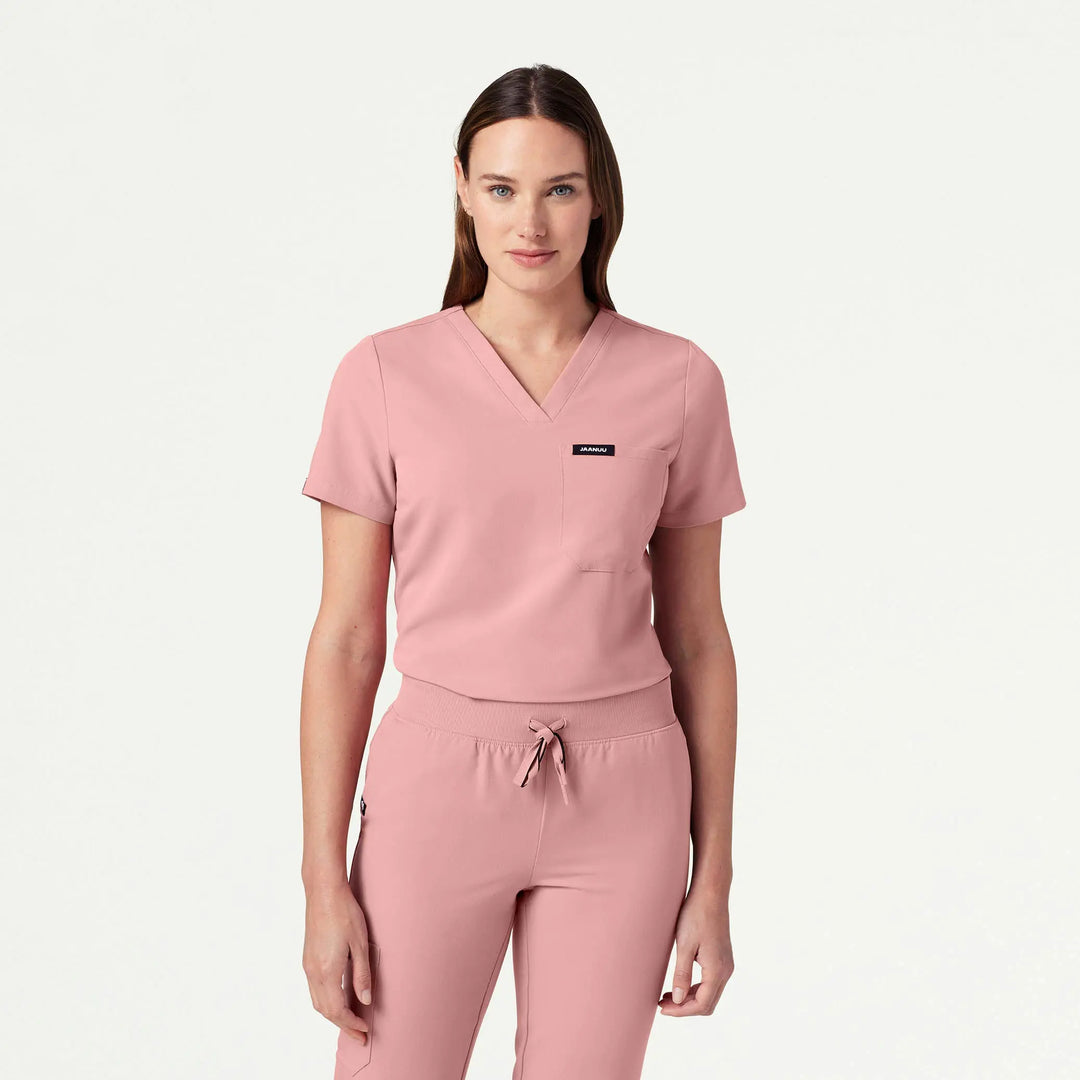 Jaanuu Scrubs Women's Rhena Slim 1-Pocket Scrub Top Mauve | scrub-supply.com