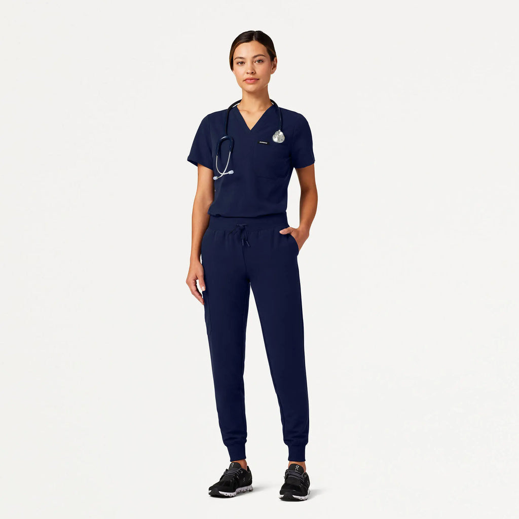 Jaanuu Scrubs Women's Rhena Slim Essential 1-Pocket Scrub Top Midnight Navy | scrub-supply.com