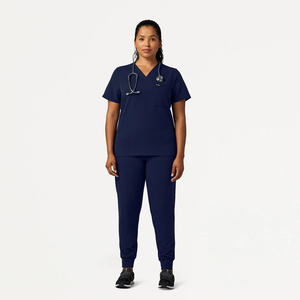 Jaanuu Scrubs Women's Rhena Slim Essential 1-Pocket Scrub Top Midnight Navy | scrub-supply.com