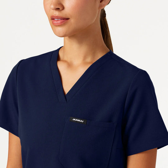 Jaanuu Scrubs Women's Rhena Slim 1-Pocket Scrub Top Midnight Navy | scrub-supply.com