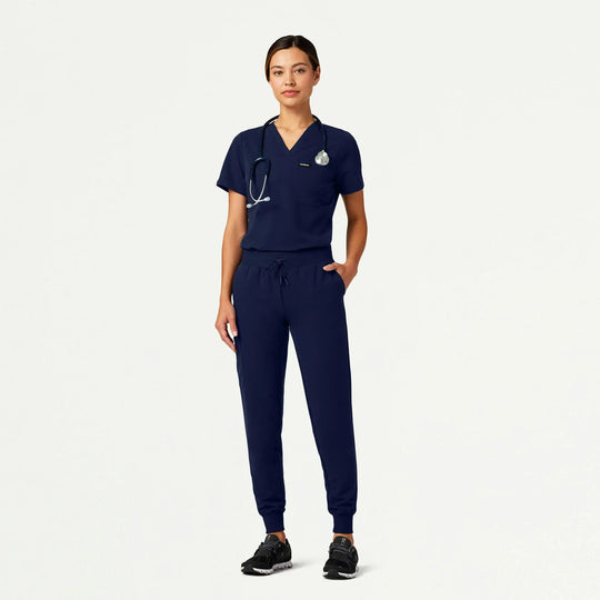 Jaanuu Scrubs Women's Rhena Slim 1-Pocket Scrub Top Midnight Navy | scrub-supply.com