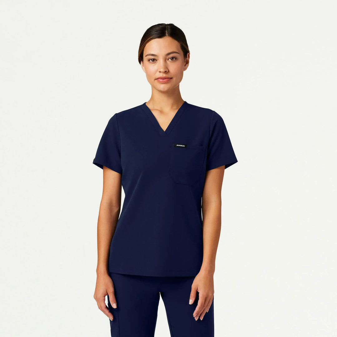 Jaanuu Scrubs Women's Rhena Slim 1-Pocket Scrub Top Midnight Navy | scrub-supply.com