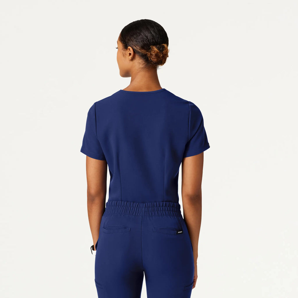 Jaanuu Scrubs Women's Rhena Slim Essential 1-Pocket Scrub Top Navy Blue | scrub-supply.com