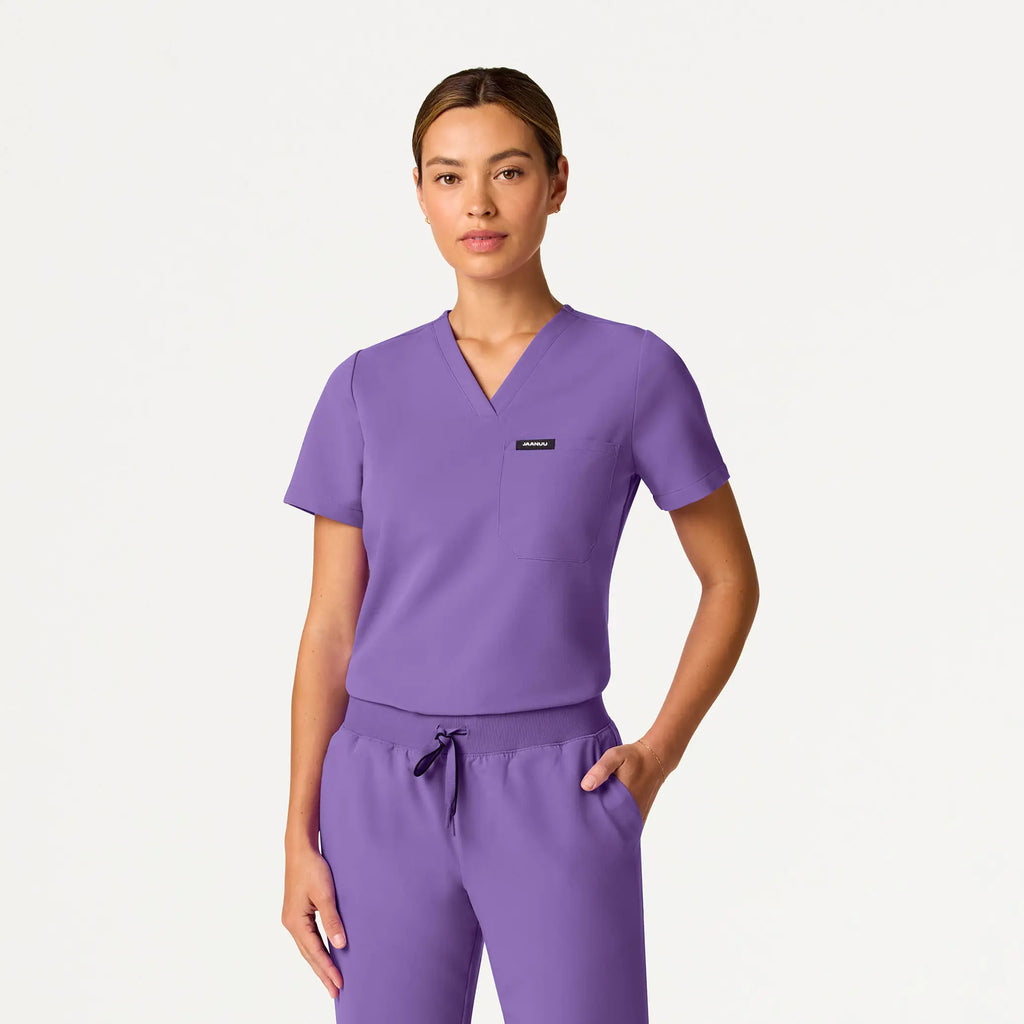 Jaanuu Scrubs Women's Rhena Slim Essential 1-Pocket Scrub Top Violet | scrub-supply.com