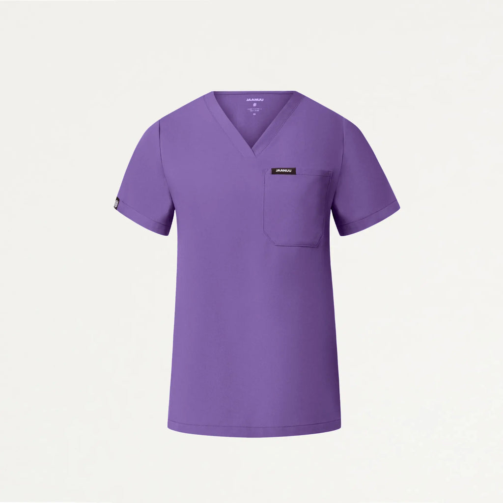 Jaanuu Scrubs Women's Rhena Slim Essential 1-Pocket Scrub Top Violet | scrub-supply.com