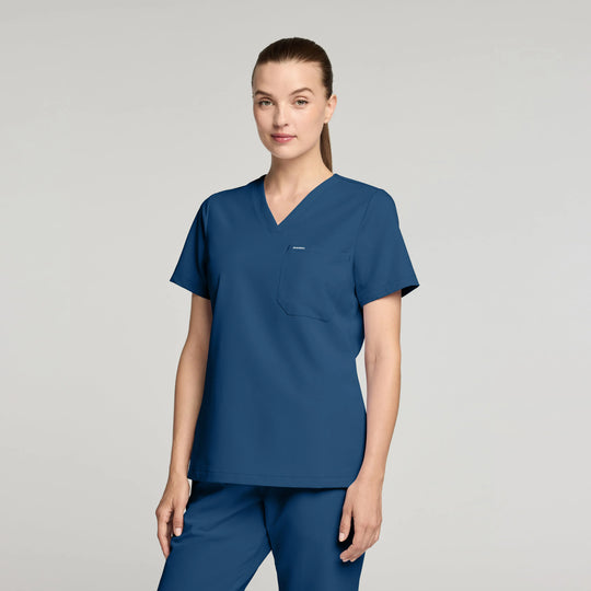 Jaanuu Scrubs Women's Rhena Slim 1-Pocket Scrub Top Ocean | scrub-supply.com