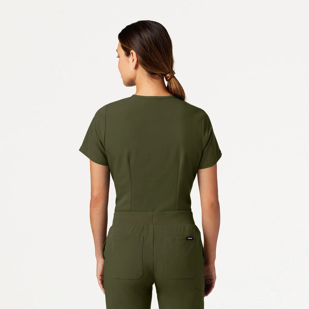 Jaanuu Scrubs Women's Rhena Slim Essential 1-Pocket Scrub Top Olive | scrub-supply.com