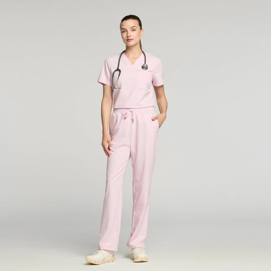 Jaanuu Scrubs Women's Rhena Slim 1-Pocket Scrub Top Rose Quartz | scrub-supply.com
