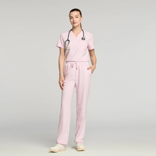 Jaanuu Scrubs Women's Rhena Slim 1-Pocket Scrub Top Rose Quartz | scrub-supply.com