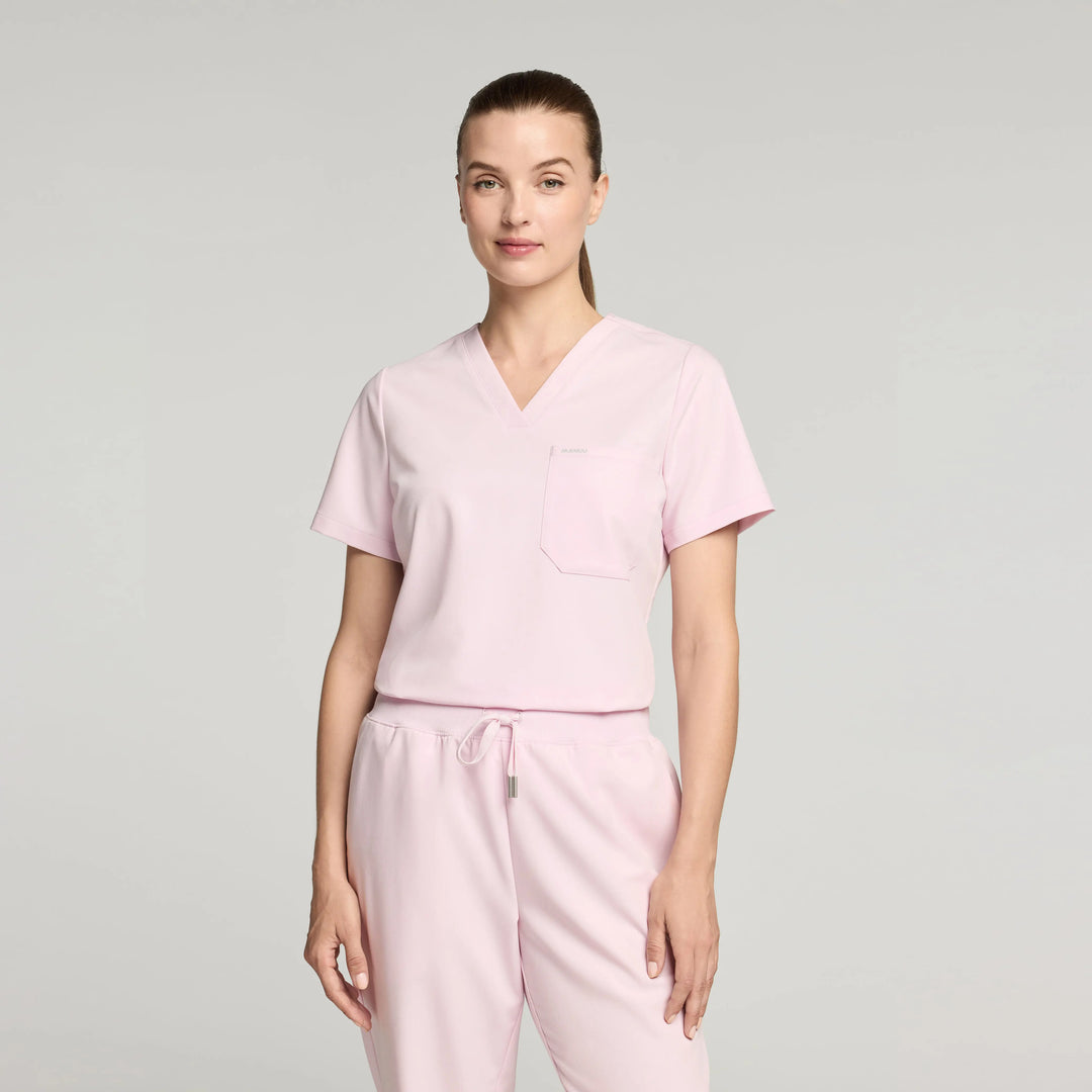 Jaanuu Scrubs Women's Rhena Slim 1-Pocket Scrub Top Rose Quartz | scrub-supply.com