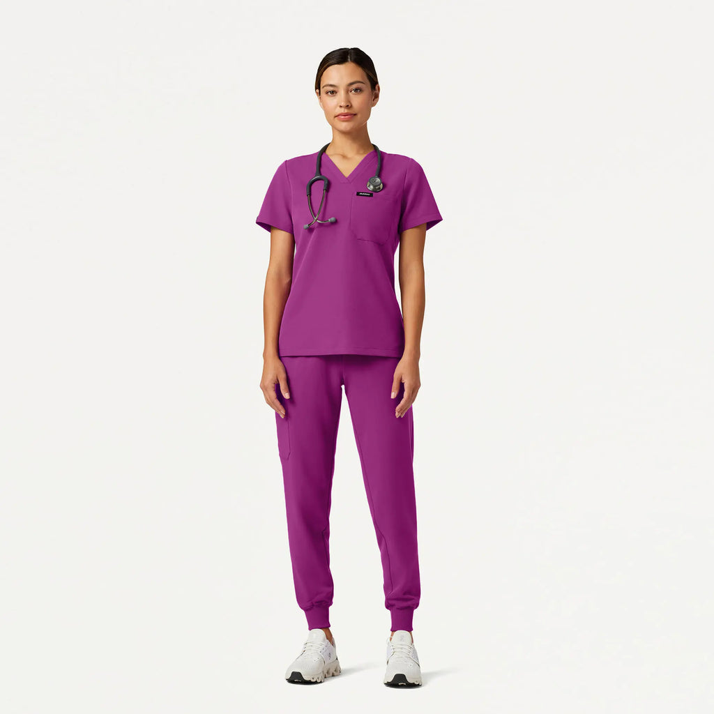 Jaanuu Scrubs Women's Rhena Slim Essential 1-Pocket Scrub Top Vivid Purple | scrub-supply.com