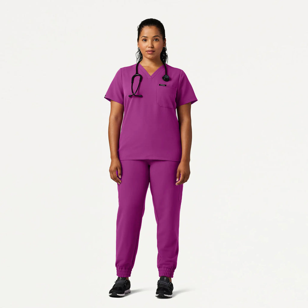 Jaanuu Scrubs Women's Rhena Slim Essential 1-Pocket Scrub Top Vivid Purple | scrub-supply.com