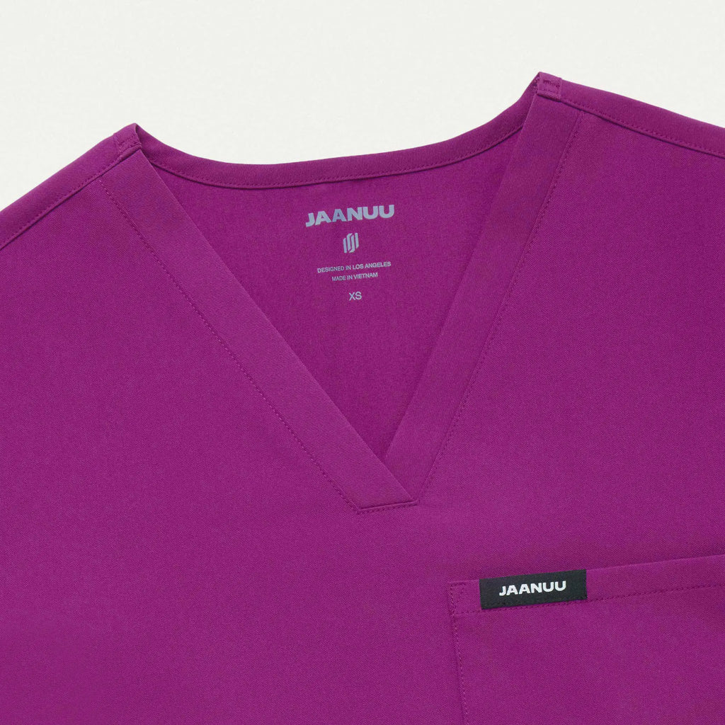 Jaanuu Scrubs Women's Rhena Slim Essential 1-Pocket Scrub Top Vivid Purple | scrub-supply.com