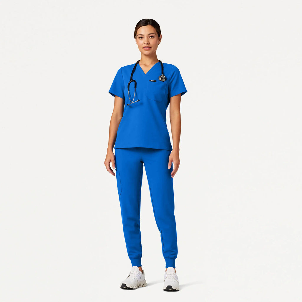 Jaanuu Scrubs Women's Rhena Slim Essential 1-Pocket Scrub Top Royal Blue | scrub-supply.com