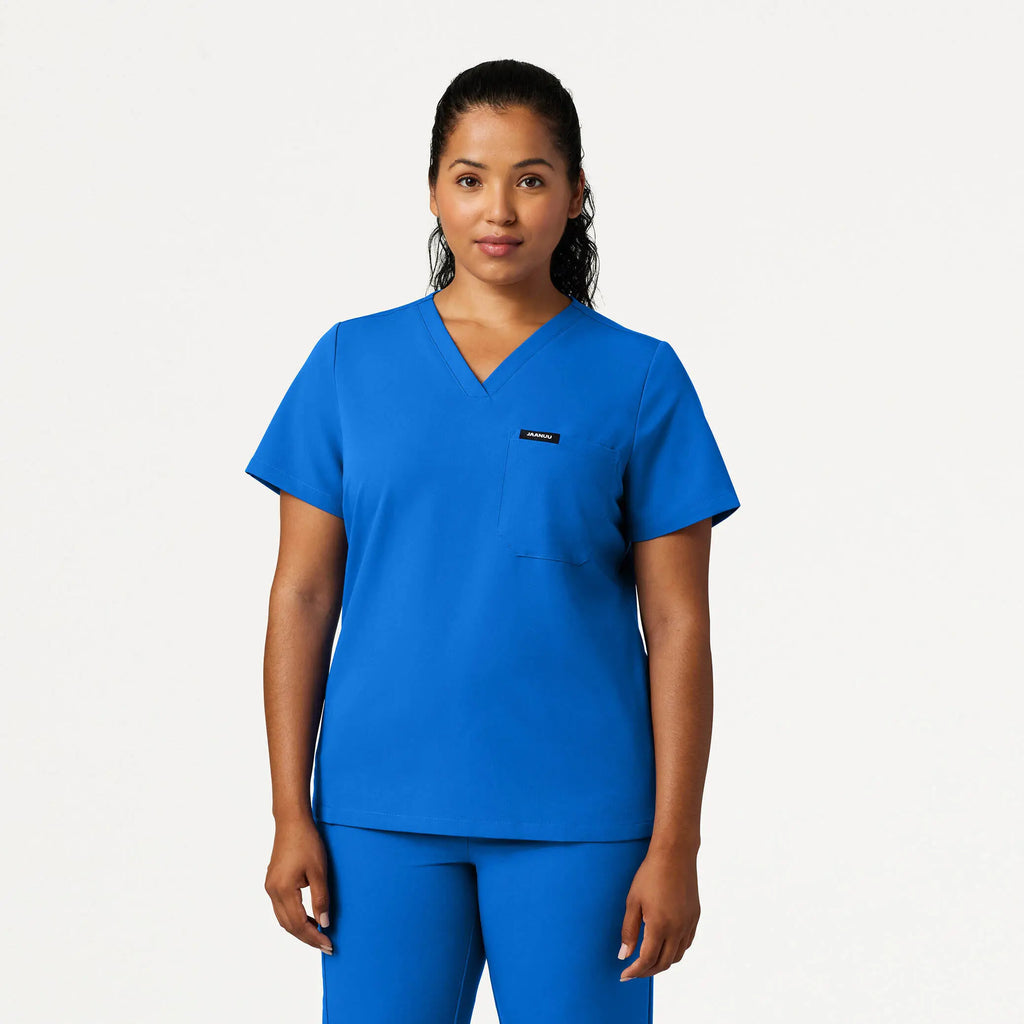 Jaanuu Scrubs Women's Rhena Slim Essential 1-Pocket Scrub Top Royal Blue | scrub-supply.com