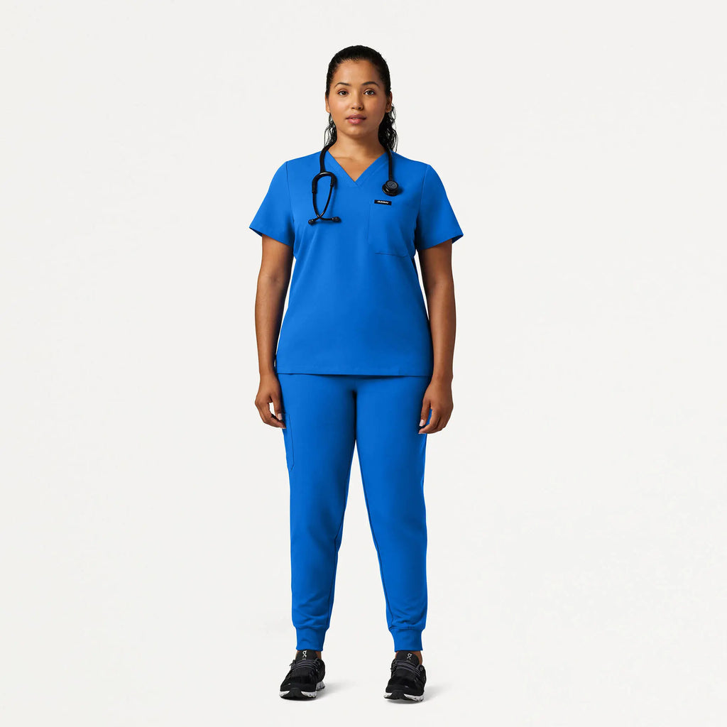 Jaanuu Scrubs Women's Rhena Slim Essential 1-Pocket Scrub Top Royal Blue | scrub-supply.com