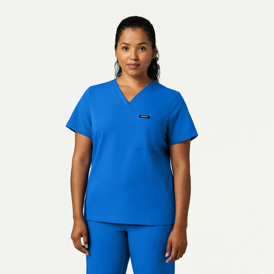 Jaanuu Scrubs Women's Rhena Slim 1-Pocket Scrub Top Royal Blue | scrub-supply.com