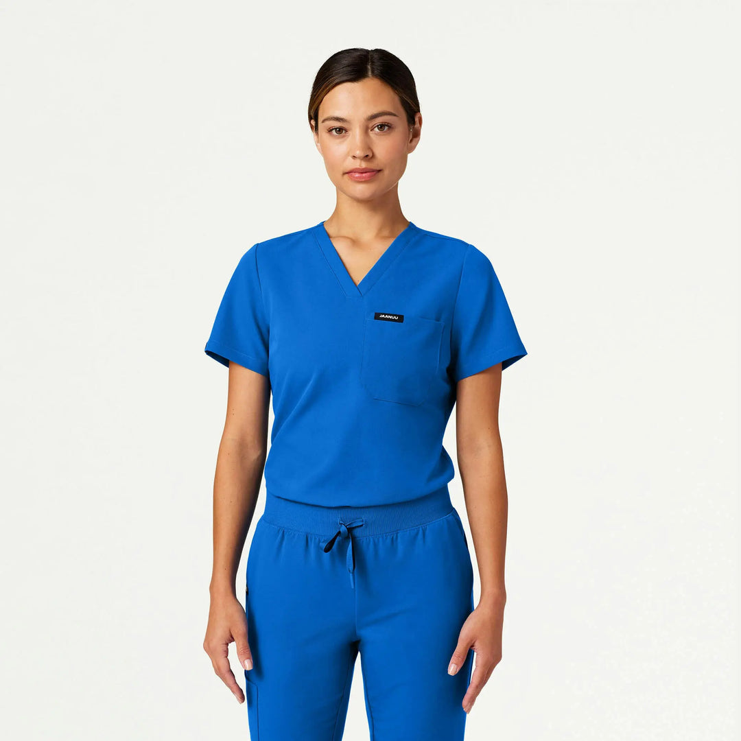 Jaanuu Scrubs Women's Rhena Slim 1-Pocket Scrub Top Royal Blue | scrub-supply.com