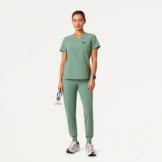 Jaanuu Scrubs Women's Rhena Slim 1-Pocket Scrub Top Sage | scrub-supply.com