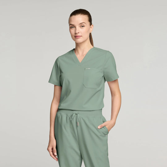 Jaanuu Scrubs Women's Rhena Slim 1-Pocket Scrub Top Sage | scrub-supply.com