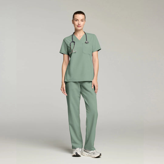 Jaanuu Scrubs Women's Rhena Slim 1-Pocket Scrub Top Sage | scrub-supply.com