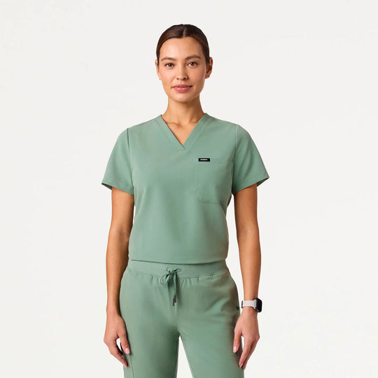 Jaanuu Scrubs Women's Rhena Slim Essential 1-Pocket Scrub Top Sage | scrub-supply.com