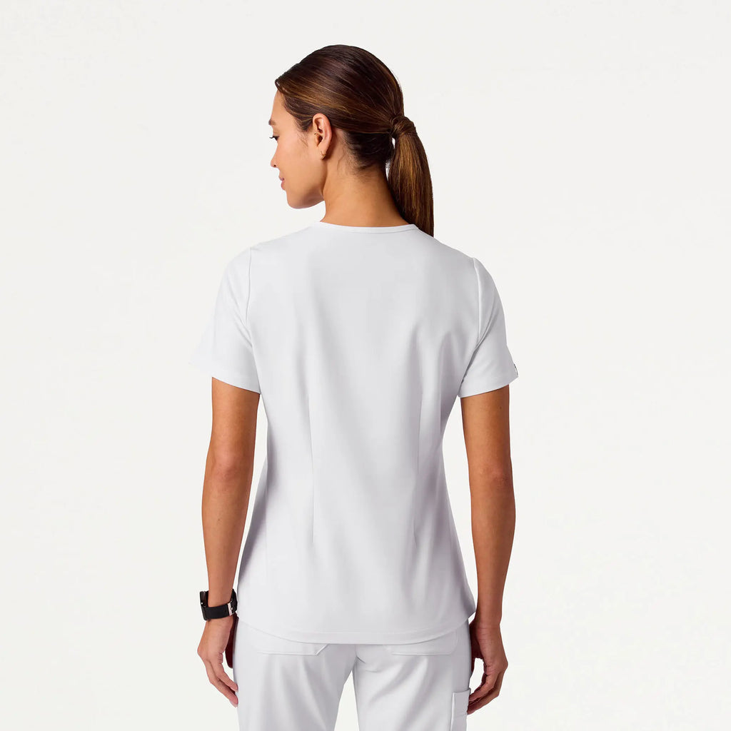 Jaanuu Scrubs Women's Rhena Slim Essential 1-Pocket Scrub Top White | scrub-supply.com