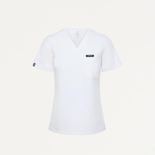 Jaanuu Scrubs Women's Rhena Slim 1-Pocket Scrub Top White | scrub-supply.com