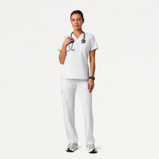 Jaanuu Scrubs Women's Rhena Slim 1-Pocket Scrub Top White | scrub-supply.com