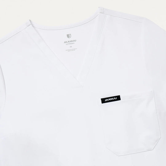 Jaanuu Scrubs Women's Rhena Slim 1-Pocket Scrub Top White | scrub-supply.com