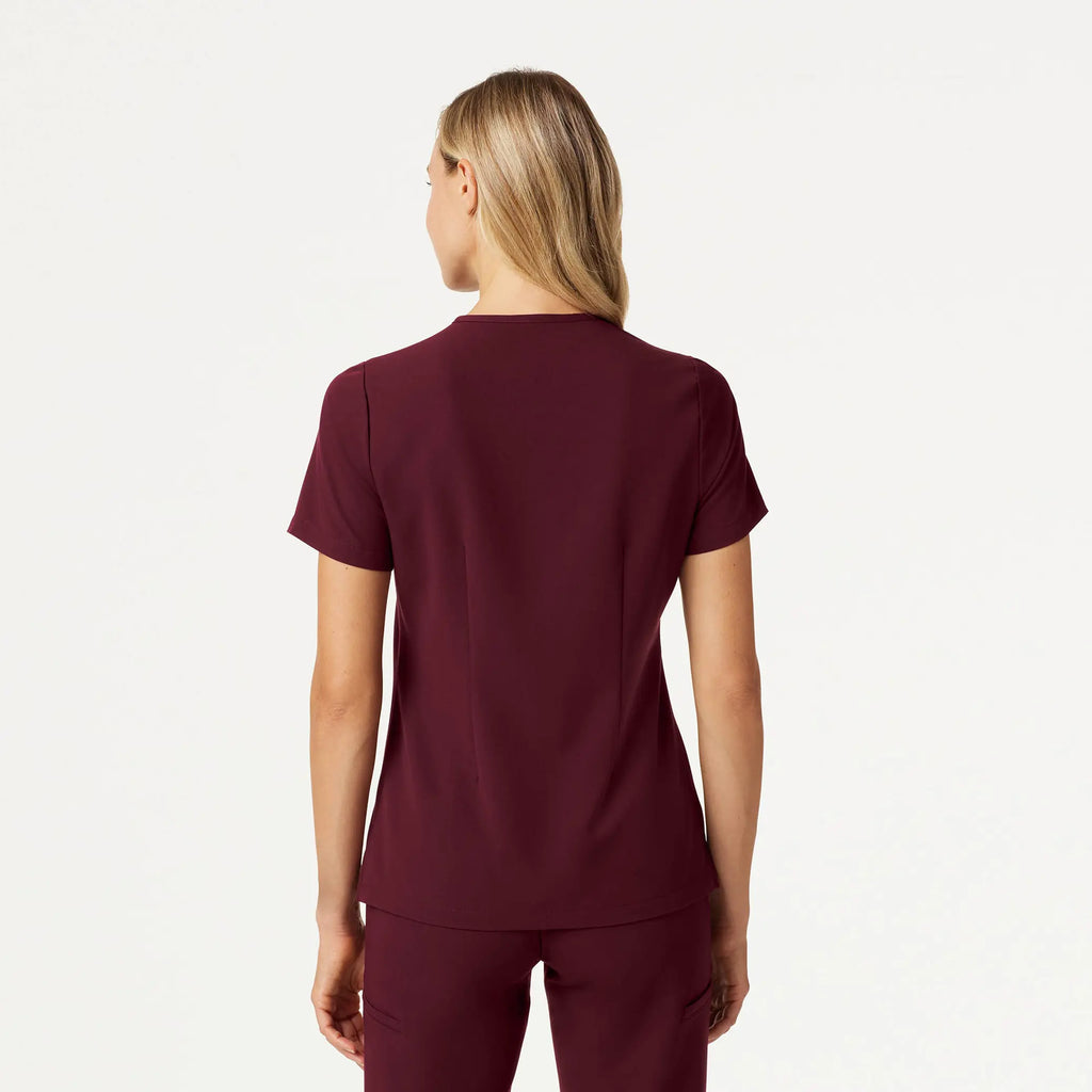 Jaanuu Scrubs Women's Andra Slim 1-Pocket Scrub Top Burgundy | scrub-supply.com