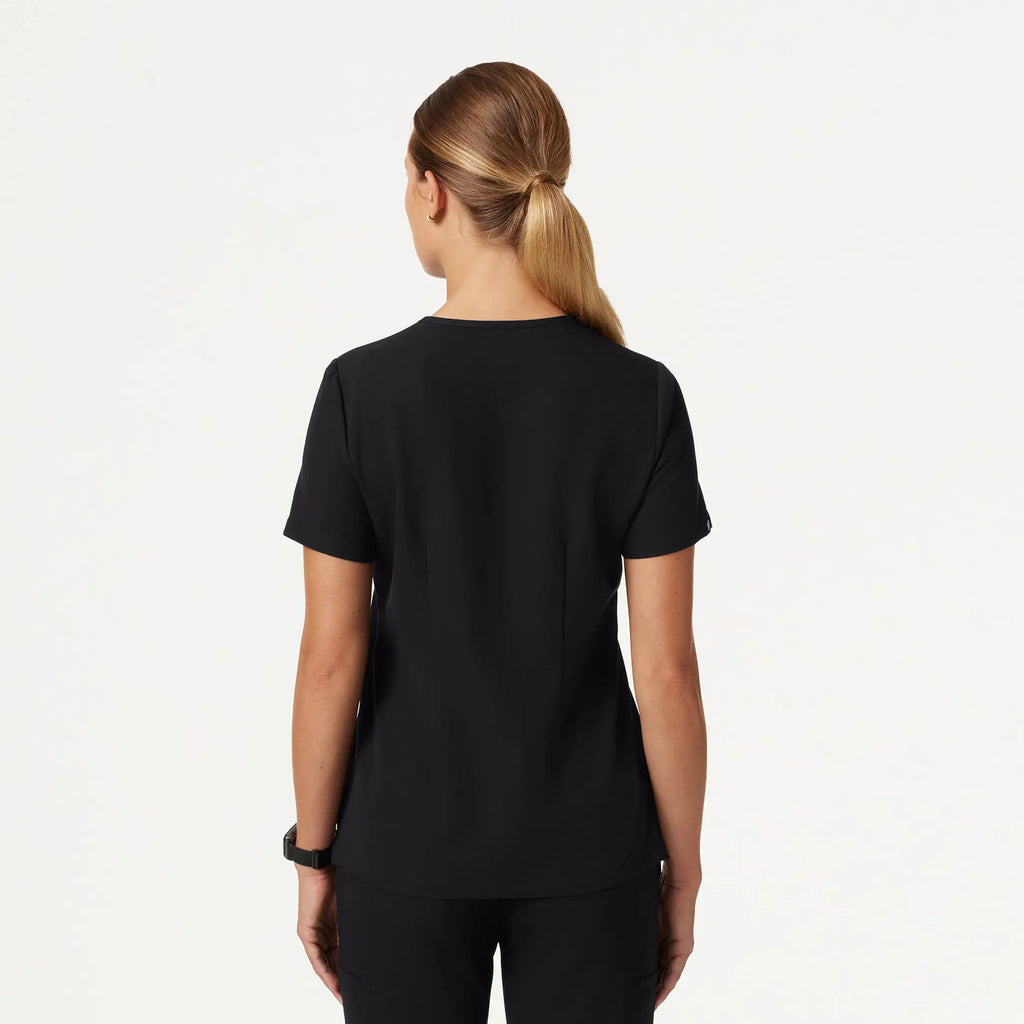 Jaanuu Scrubs Women's Andra Slim 1-Pocket Scrub Top Black | scrub-supply.com