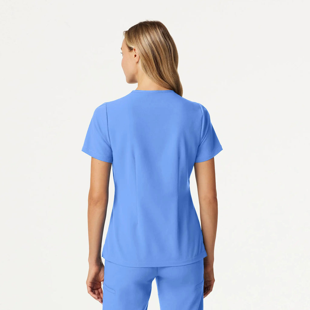 Jaanuu Scrubs Women's Andra Slim 1-Pocket Scrub Top Ceil Blue | scrub-supply.com