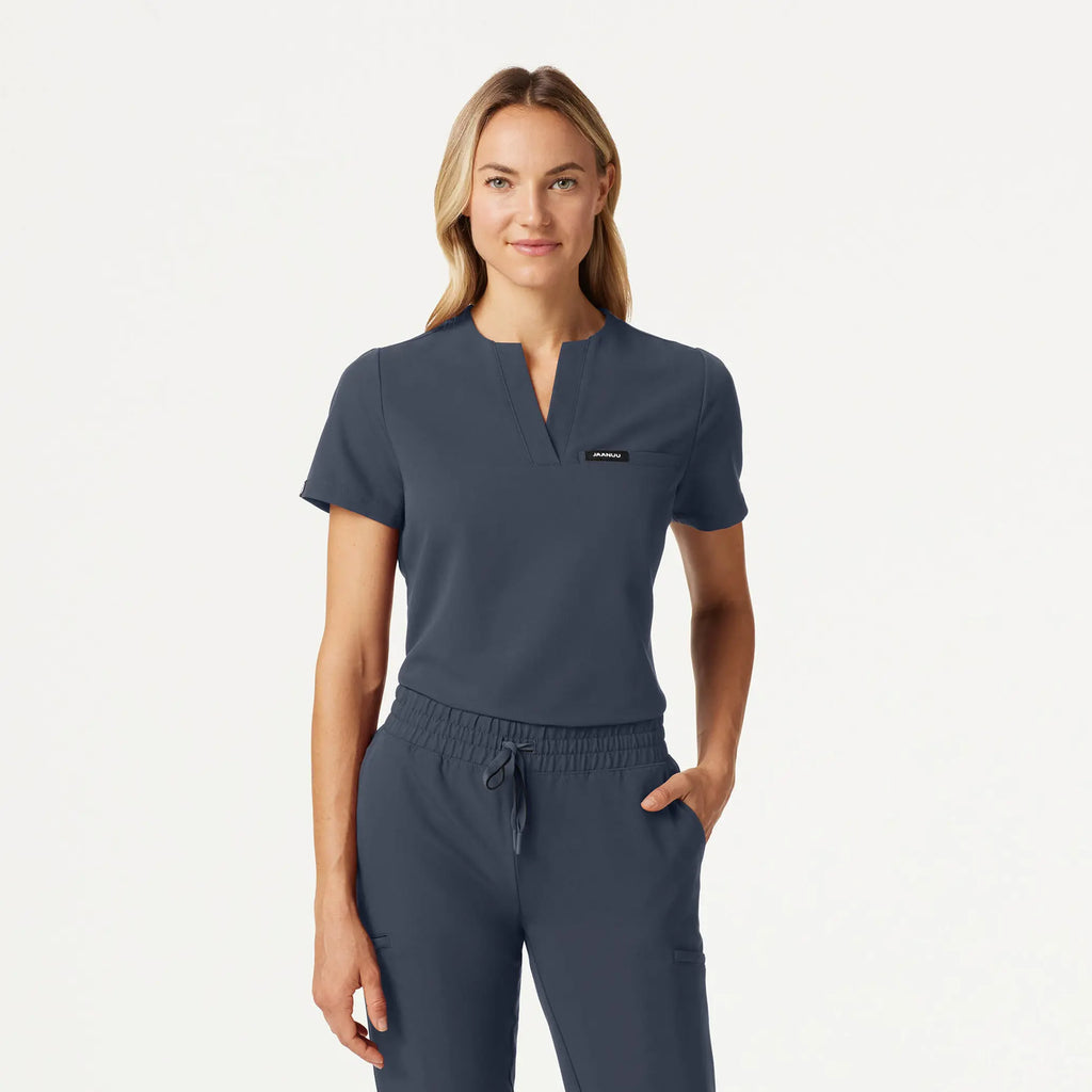 Jaanuu Scrubs Women's Andra Slim 1-Pocket Scrub Top Carbon Gray | scrub-supply.com