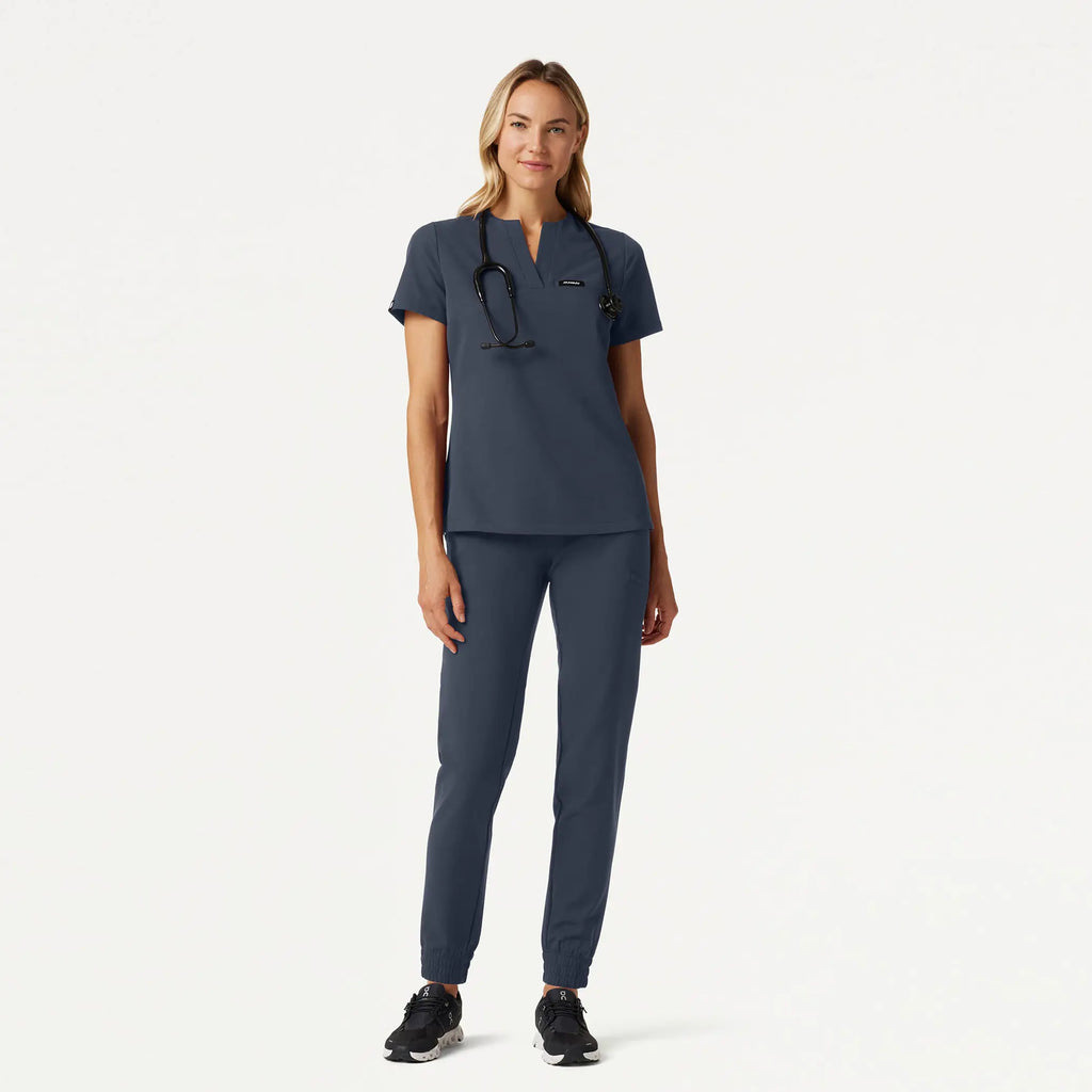 Jaanuu Scrubs Women's Andra Slim 1-Pocket Scrub Top Carbon Gray | scrub-supply.com