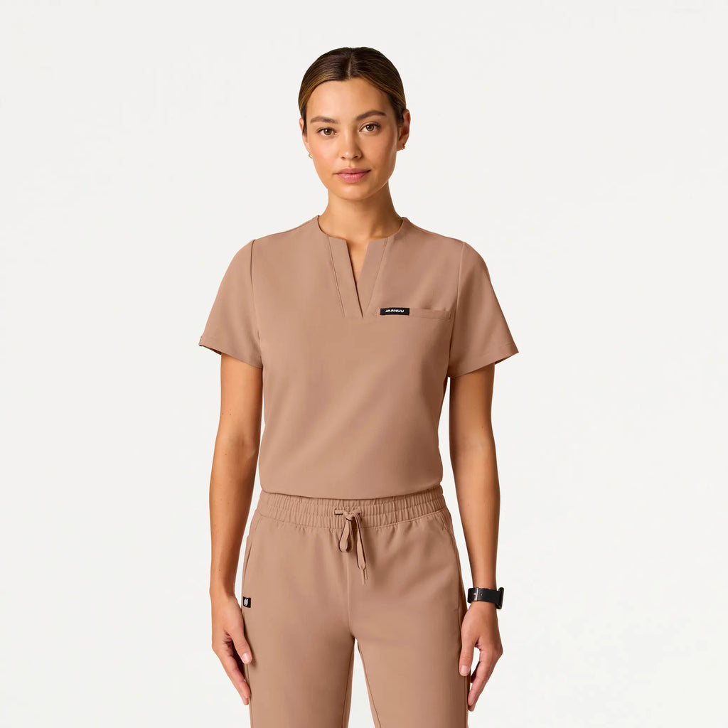 Jaanuu Scrubs Women's Andra Slim 1-Pocket Scrub Top Clay | scrub-supply.com