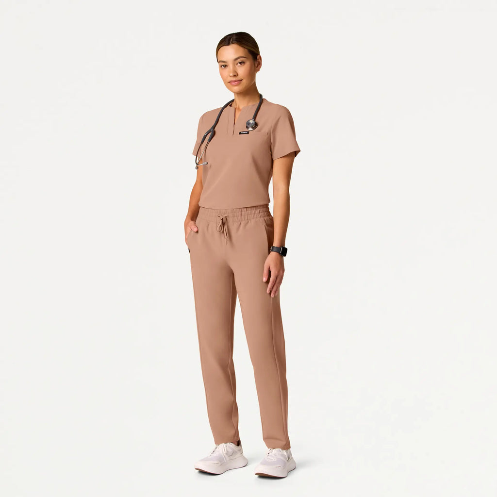 Jaanuu Scrubs Women's Andra Slim 1-Pocket Scrub Top Clay | scrub-supply.com