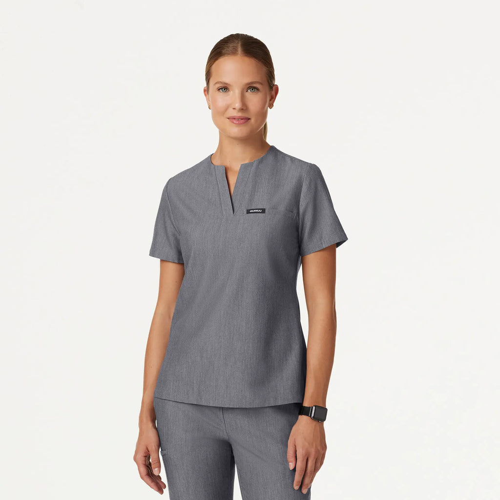 Jaanuu Scrubs Women's Andra Slim 1-Pocket Scrub Top Heather Gray | scrub-supply.com