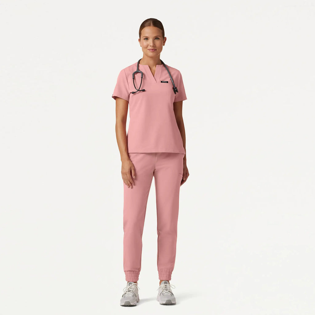 Jaanuu Scrubs Women's Andra Slim 1-Pocket Scrub Top Mauve | scrub-supply.com