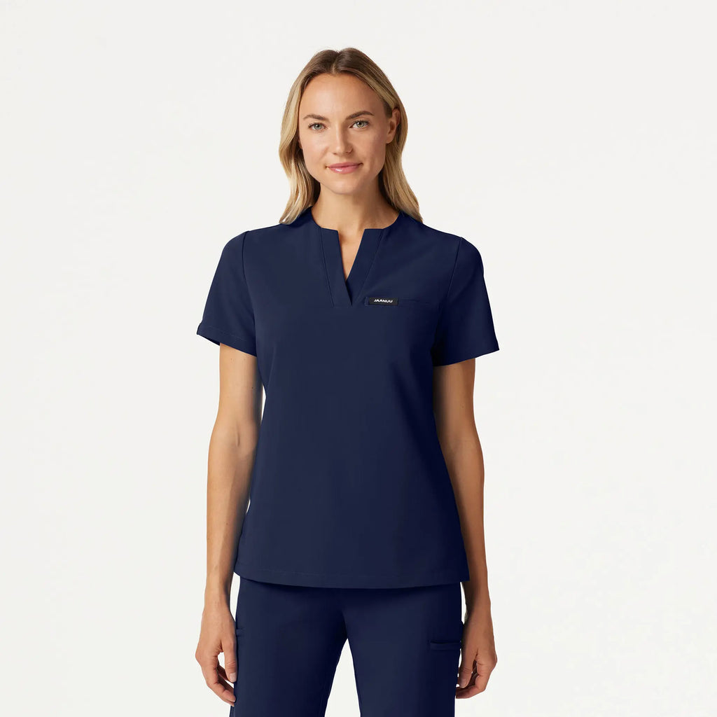 Jaanuu Scrubs Women's Andra Slim 1-Pocket Scrub Top Midnight Navy | scrub-supply.com