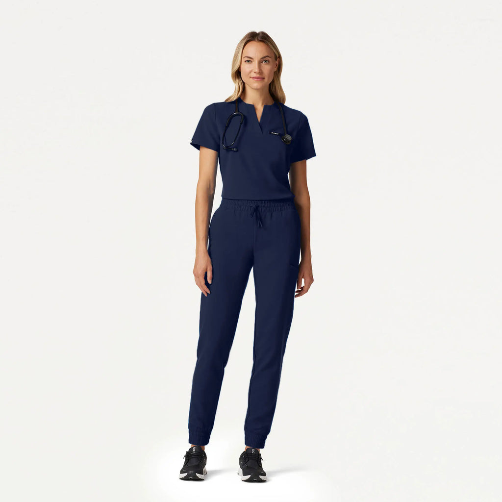 Jaanuu Scrubs Women's Andra Slim 1-Pocket Scrub Top Midnight Navy | scrub-supply.com