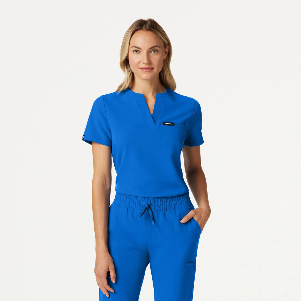 Jaanuu Scrubs Women's Andra Slim 1-Pocket Scrub Top Royal Blue | scrub-supply.com