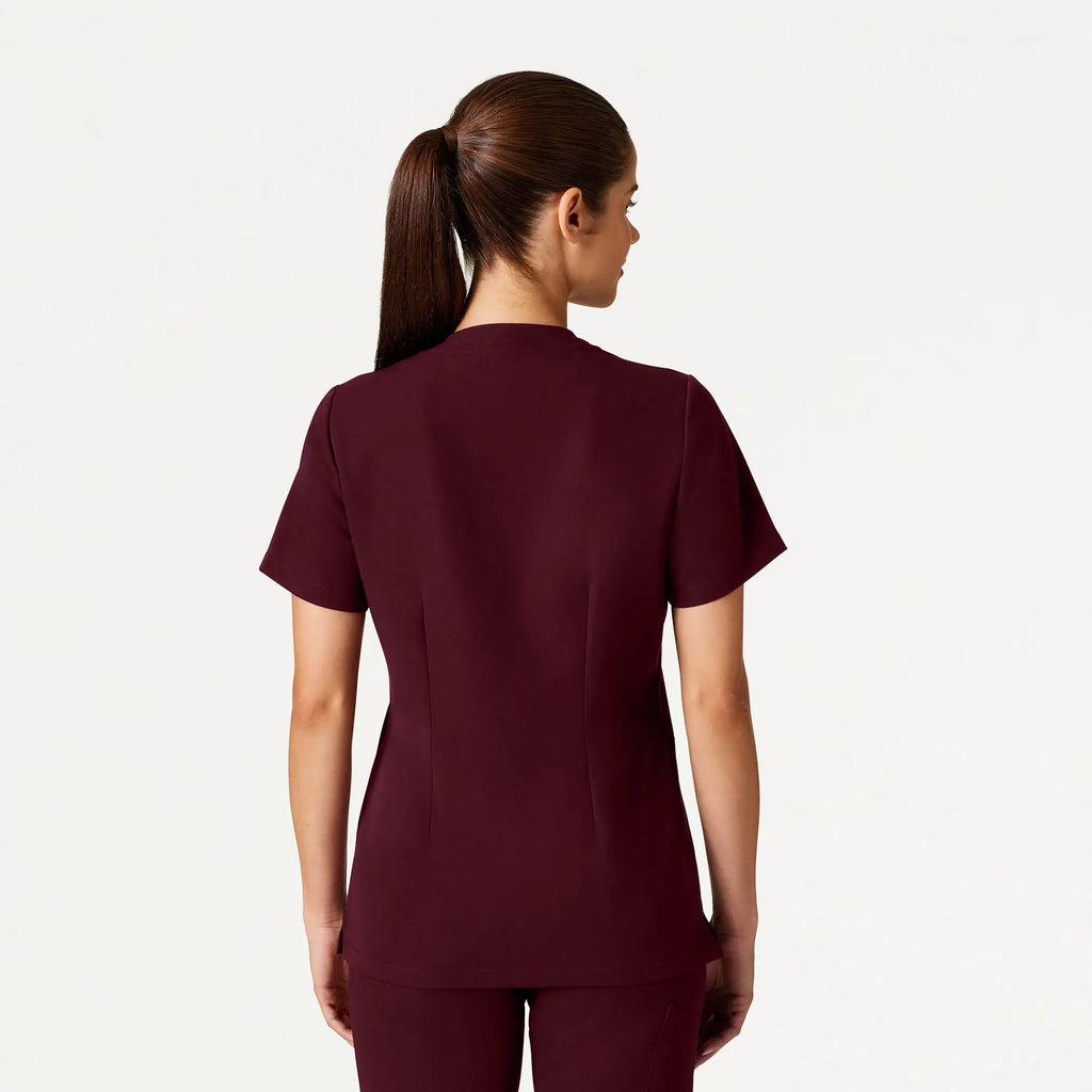 Jaanuu Scrubs Women's Helia Slim Notched V-Neck Scrub Top Burgundy | scrub-supply.com